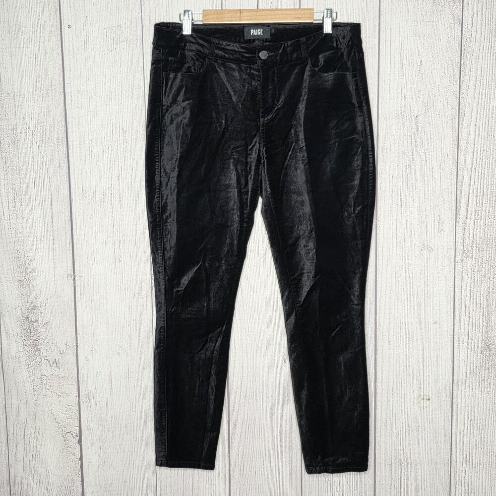 Paige Verdugo Ankle Black Velvet Skinny Jeans, sz 32